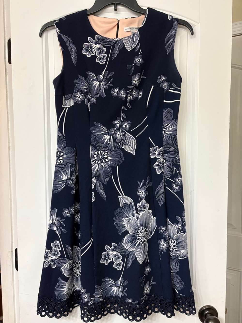 Sandra Darren Navy and White Floral Midi Dress